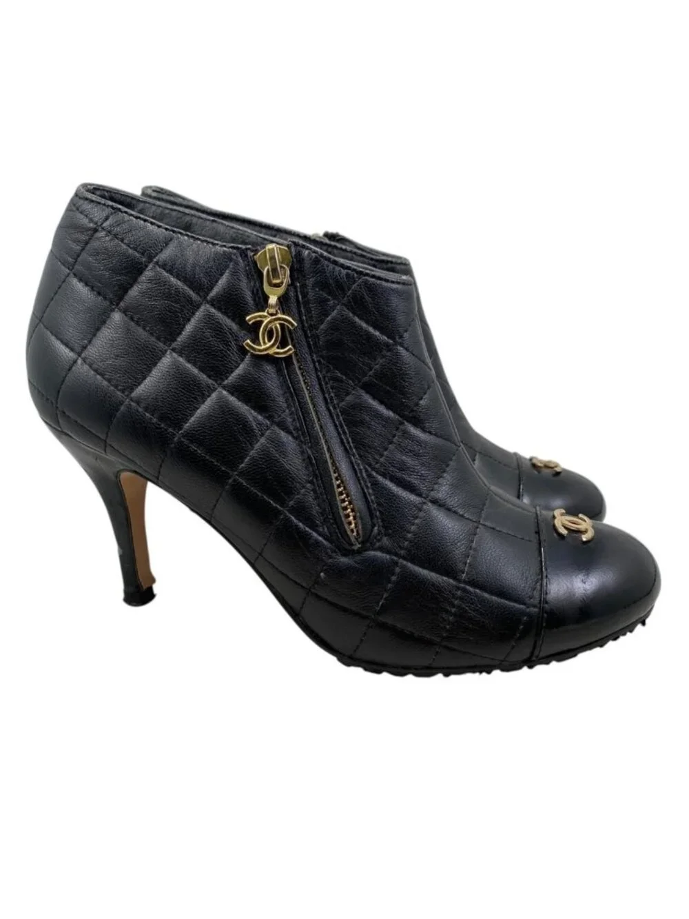 Chanel Boots CC Logo Short Quilted Leather Black